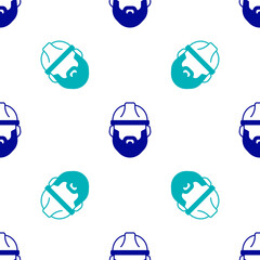 Sticker - Blue Bearded lumberjack man icon isolated seamless pattern on white background. Vector