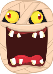 Sticker -  Scary cartoon monster mummy face vector. Cute square avatar or icon. Halloween illustration. Great for party decoration