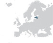 Blue Map of Estonia within gray map of European continent