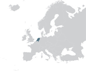  Blue Map of Netherlands within gray map of European continent