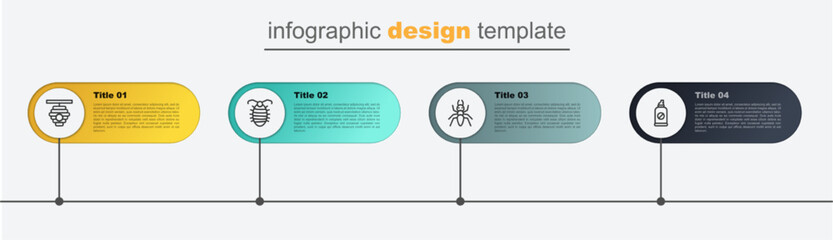 Wall Mural - Set line Spray against insects, Ant, Larva and Hive for bees. Business infographic template. Vector