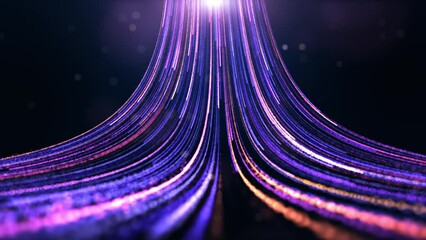 Wall Mural - Abstract pink purple motion glow light trail with particles background.