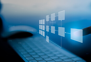 Leinwandbilder - Business process and workflow automation with flowchart, businessman in background	