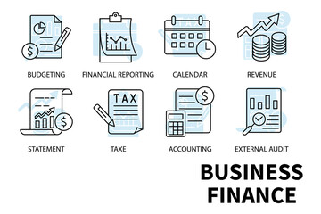 Business finance icons set . Business finance pack symbol vector elements for infographic web