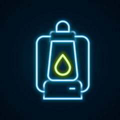 Poster - Glowing neon line Camping lantern icon isolated on black background. Colorful outline concept. Vector