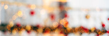 Blurred Image Of Christmas And New Year Time, Amazing Xmas Decorations And Lights