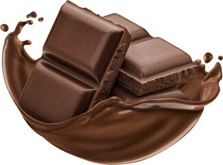 Wall Mural - chocolate pieces with chocolate splash isolated