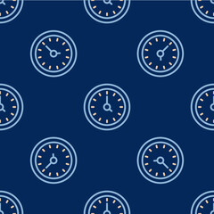 Line Clock icon isolated seamless pattern on blue background. Time symbol. Vector