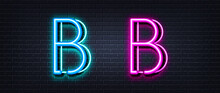 Initial Letter B Icon. Neon Light Line Effect. Line Typography Character Sign. Large First Font Letter. Glowing Neon Light Element. Letter B Glow 3d Line. Brick Wall Banner. Vector
