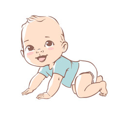 cute little baby boy in diaper. active baby of 3-12 months. first year baby development. newborn cra