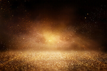 Wall Mural - background of abstract glitter lights. gold and black. de focused