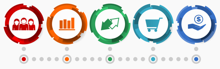 Aufkleber - Shopping symbols, business vector icons, flat design web button set, colorful infographic template