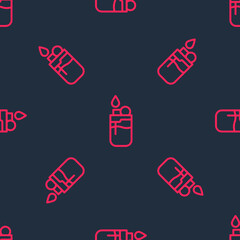 Sticker - Red line Lighter icon isolated seamless pattern on black background. Vector