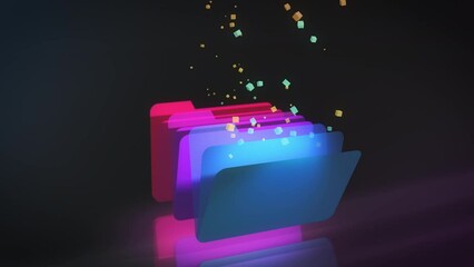 Wall Mural - data streams from digital meta verse folders are transferred in front of black background