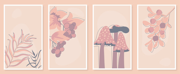 Poster - Abstract botanical wall art set. Vector illustration in scandinavian design