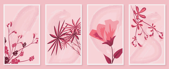 Poster - Abstract botanical wall art set. Vector illustration in scandinavian design