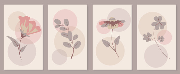 Poster - Abstract botanical wall art set. Vector illustration in scandinavian design