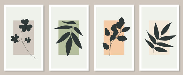 Poster - Abstract botanical wall art set. Vector illustration in scandinavian design