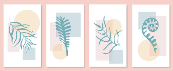 Poster - Abstract botanical wall art set. Vector illustration in scandinavian design
