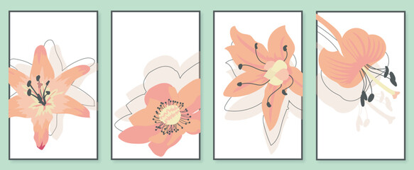 Poster - Abstract botanical wall art set. Vector illustration in scandinavian design
