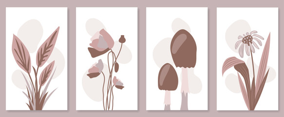 Poster - Abstract botanical wall art set. Vector illustration in scandinavian design