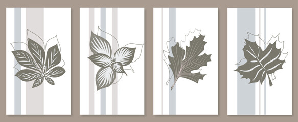 Poster - Abstract botanical wall art set. Vector illustration in scandinavian design