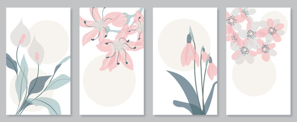 Poster - Abstract botanical wall art set. Vector illustration in scandinavian design