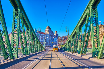 Canvas Print - On beautiful historic Liberty Bridge, Budapest, Hungary