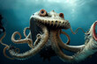 Giant sea monster, terrifying squid alien paintning