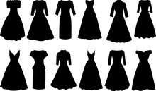 Black Silhouette Dress Set Isolated Vector