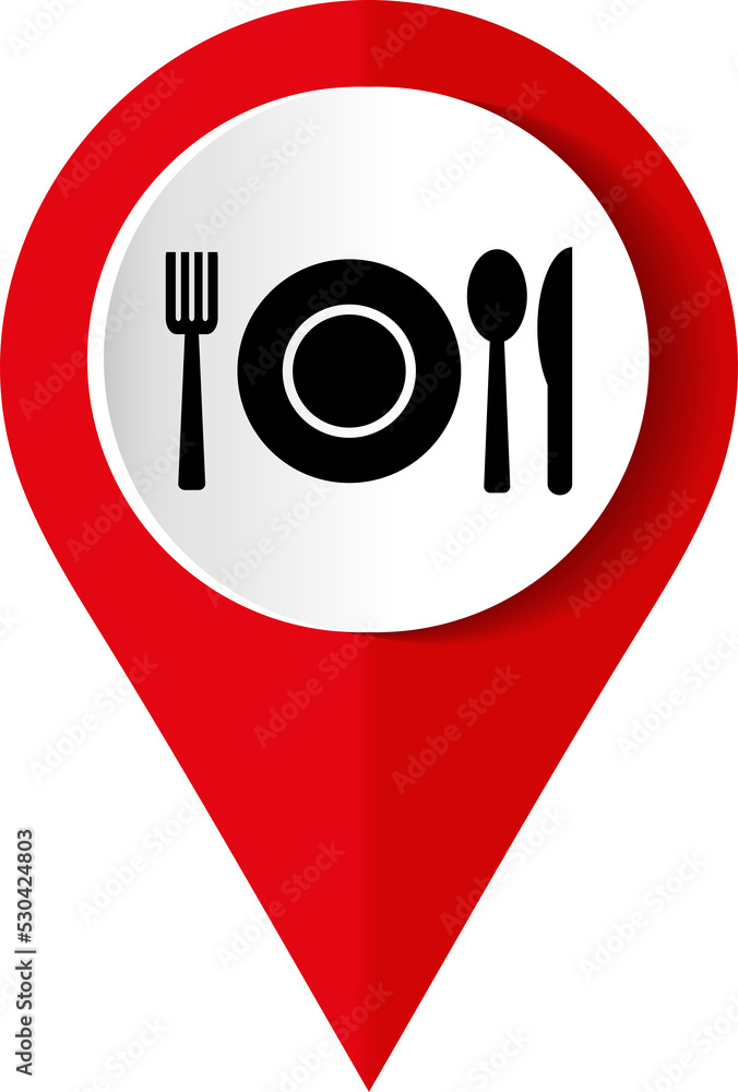 Restaurant map symbol icon with spoon, fork and plate depicted Stock ...