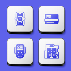 Poster - Set Computer vision, Credit card, Artificial intelligence robot and Futuristic sliding doors icon. White square button. Vector