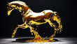 liquid 3d render golden white horse on black