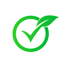 Check Leaf Logo Vegetarian Quality Ecology Vegan Green Eco Element Organic Symbol. Vector Illustration
