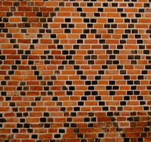 Decorative Diamond Pattern Brickwork. Brick Wall With Diagonal Pattern. Old Patterned Brick Wall. Tudor Brickwork.