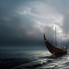 Wall Mural - Lonely viking ship drakar 1