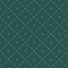 Vector Geometric Seamless Pattern With Floral Shapes, Round Grid, Diamonds, Lattice. Simple Abstract Background In Green Teal Color. Subtle Elegant Ornament Texture. Repeat Design For Decor, Textile