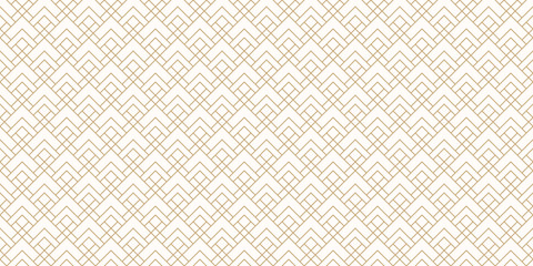 Vector geometric lines pattern. Abstract golden seamless texture with linear square grid, diamond shapes, rhombuses. Luxury modern gold and white line background. Minimalist design for decor, print