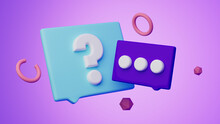3d Illustration Of Blue And Purple Floating Conversations On Purple Background, For Social Media Or Pqr Theme Use