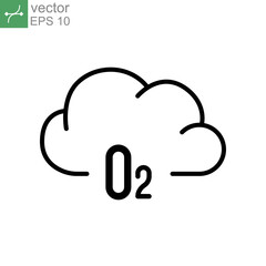 Wall Mural - o2 cloud oxygen icon. Chemistry molecules of oxygen gas emission in cloudscape as atmosphere symbol for greenhouse concept, air breath material. Vector illustration. Design on white background. EPS 10