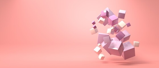 3D render design of different size of cubes