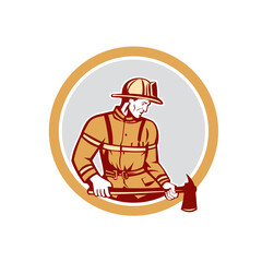 Wall Mural - Fireman Firefighter Holding Fire Axe Circle