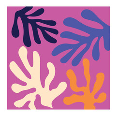 Wall Mural - abstract retro poster. bright pink banner with beautiful tropical leaves, seaweeds or corals. trendy