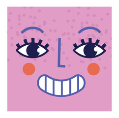 Wall Mural - abstract retro poster. funny cover with face of comical smiling character on pink background. trendy