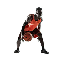 Poster - professional basketball player in sportswear with moving ball action low poly