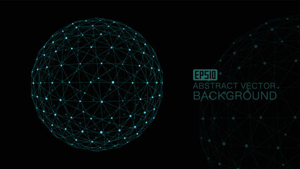 Sticker - spherical science and technology vector background connected by dots and lines, three-dimensional ab