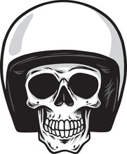 Skull Head Vintage Biker Skull With Helmet And Wings