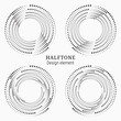 © cnh - Halftone logo set. Circular dotted logo isolated on the white background. Garment fabric design set. Halftone circle dots texture, pattern, background. Vector design element. Vector illustrations.