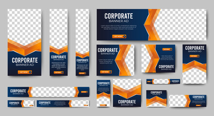 Abstract banner design web template Set, Horizontal header web banner. Modern Gradient Blue cover header background for website design, Social Media Cover ads banner, flyer, invitation card