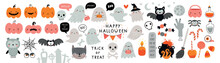 Halloween Graphic Elements - Pumpkins, Ghosts, Owl, Cat, Candy And Others. Hand Drawn Set.